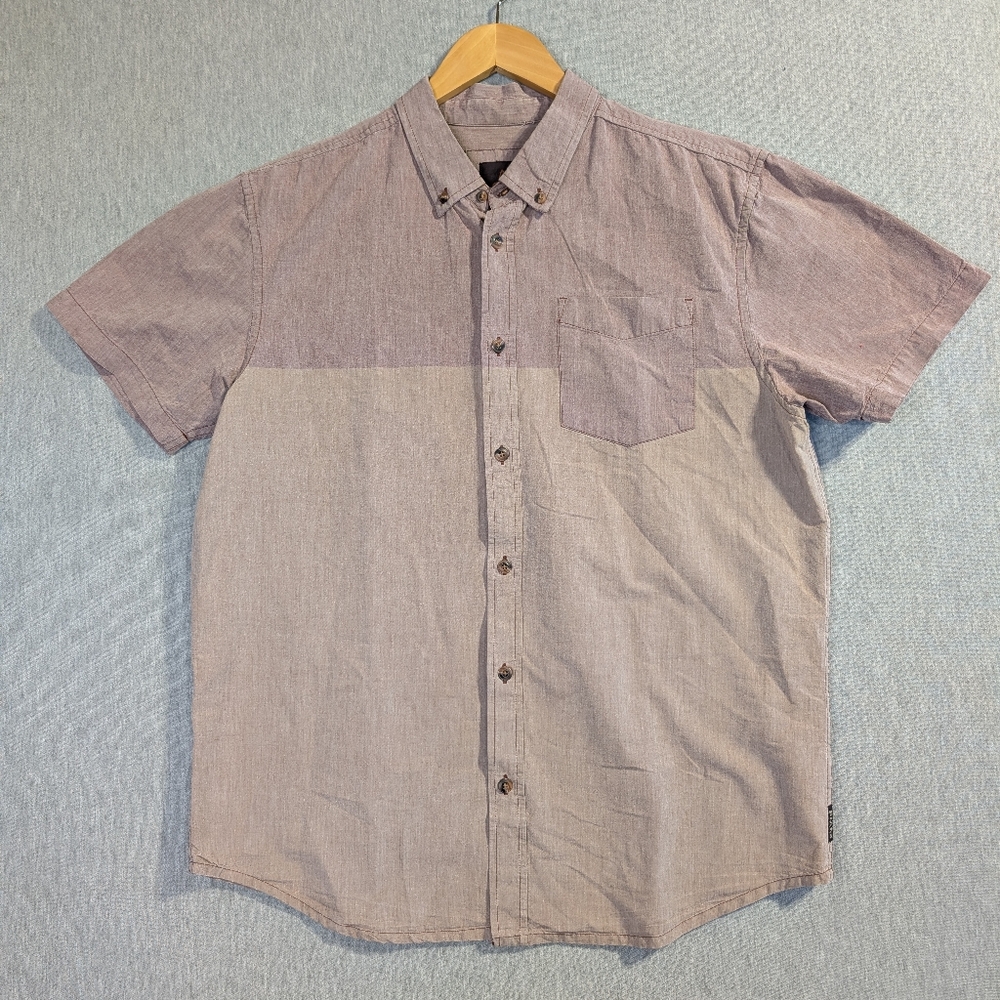 PrAna Button Down Shirt Men's Large Two Tone Organic Cotton Short Sleeve